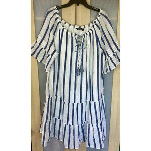 Mlle Gabrielle Gauzy Dress 2X Boho Peasant Beach Summer White Nautical Coastal